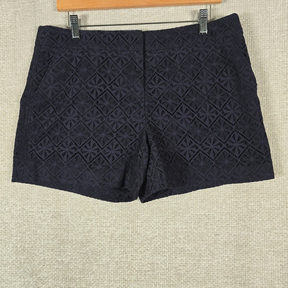 Dalia Womens Navy Blue Geometric Lace Dressy Shorts Sz 10 Zip Fly Slant Pockets